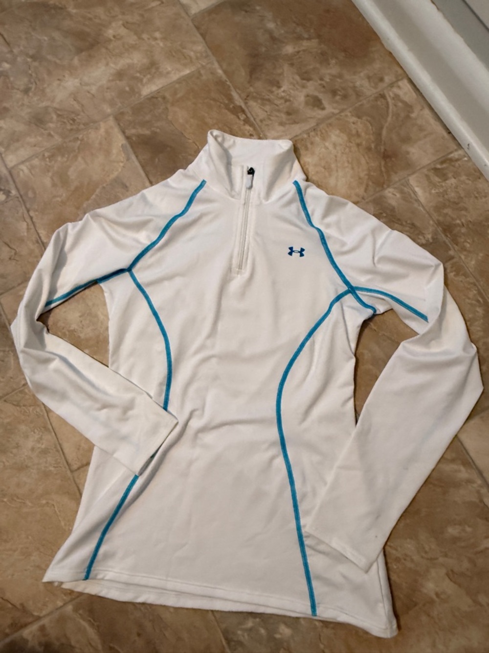 Under Armour White Athletic Quarter-Zip Top with Teal Trim